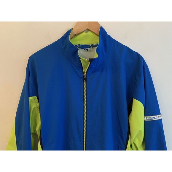FootJoy FJ HydroLite Golf Rain Jacket Men's Size L Blue Acid Green Full Zip - Picture 2 of 16